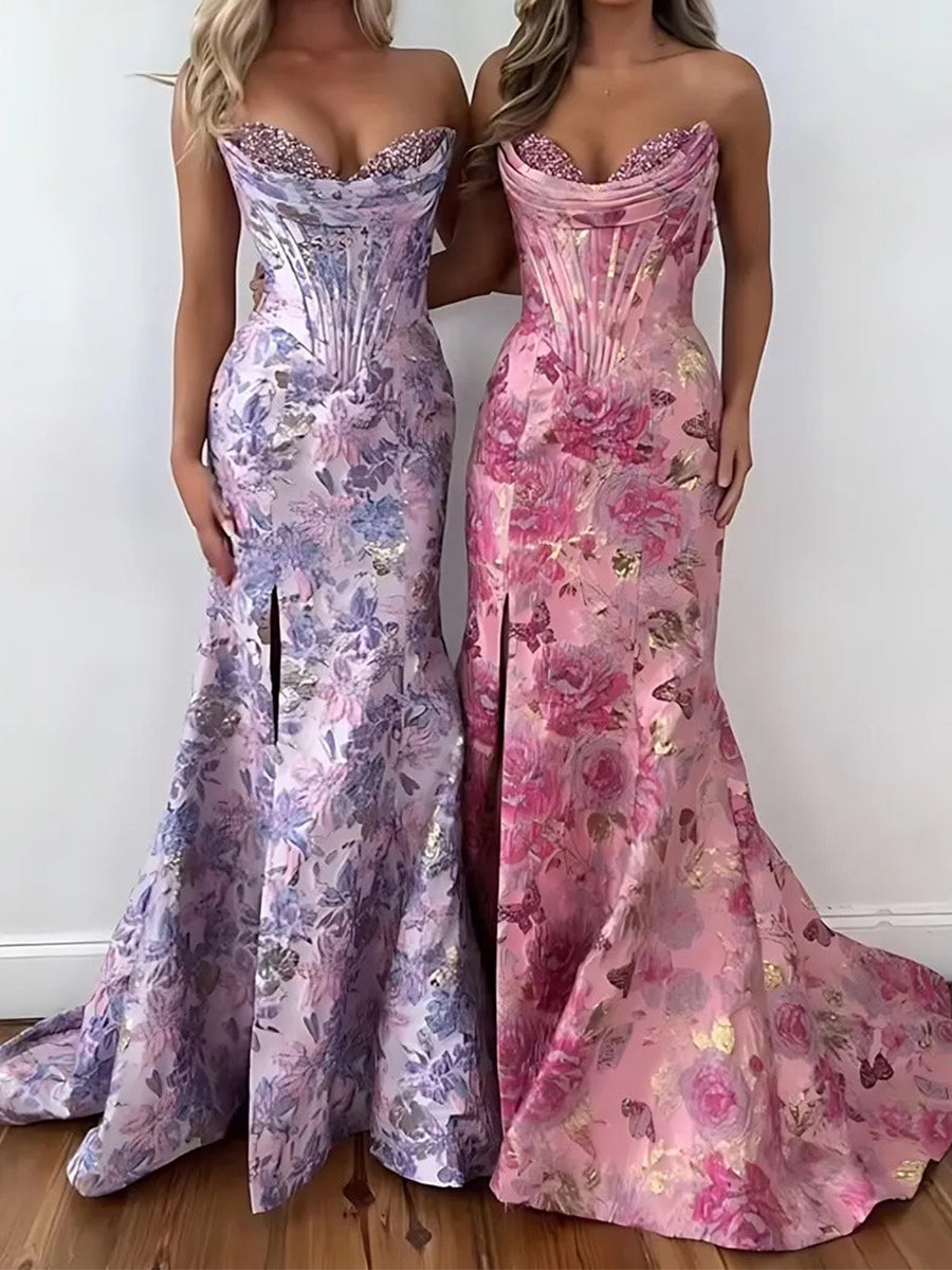 Sheath Sweetheart Beading Floor-Length Corset Prom Dress
