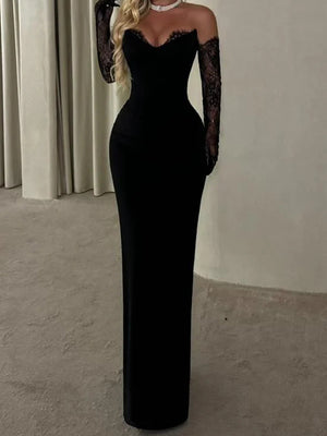 Sheath Sweetheart Appliques Lace Floor-Length Stretch Crepe Prom Dress
