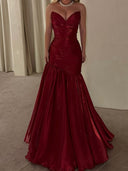 A-line Sweetheart Pleated Floor-Length Metallic Satin Corset Prom Dress
