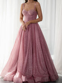 A-line Straps Ruffles Floor-Length Corset Prom Dress