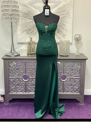 Sheath Sweetheart Appliques Lace Sweep Train Silk Like Satin Corset Prom Dress