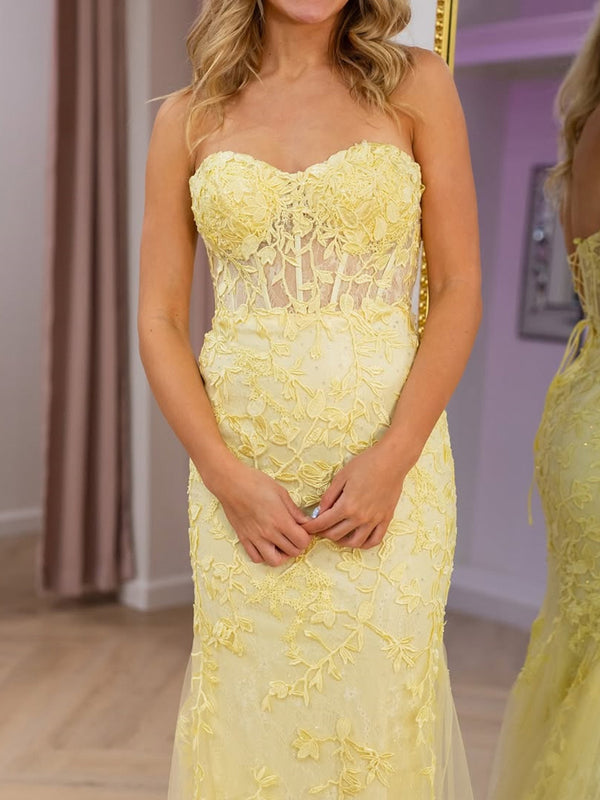Sheath Sweetheart Appliques Lace Court Train Tulle Corset Prom Dress
