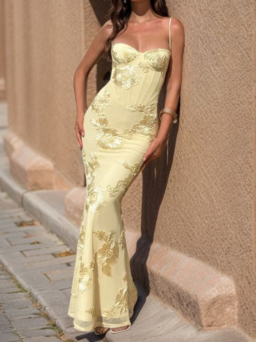 Sheath Spaghetti Straps Appliques Lace Floor-Length Tulle Prom Dress