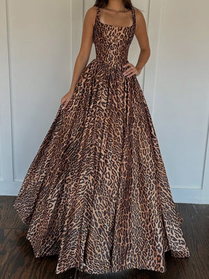 A-line Square Ruffles Floor-Length Corset Prom Dress