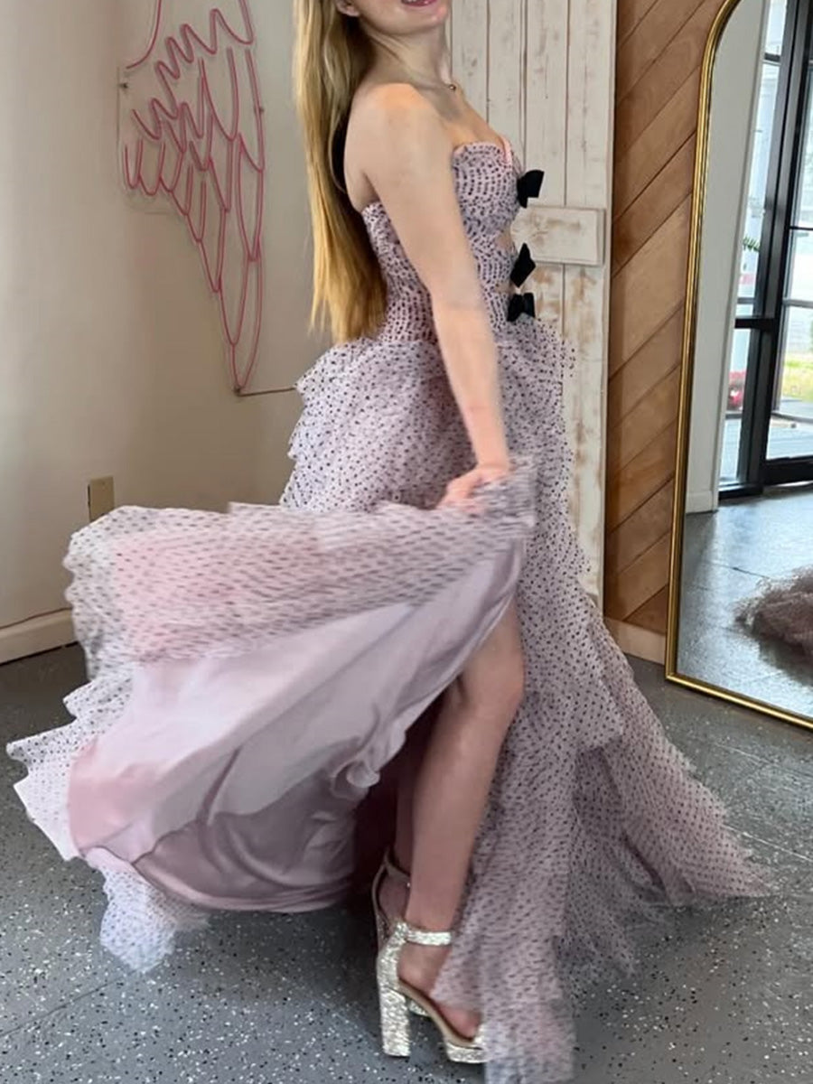 A-line Sweetheart Cascading Ruffles Sweep Train Chiffon Prom Dress