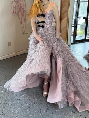 A-line Sweetheart Cascading Ruffles Sweep Train Chiffon Prom Dress