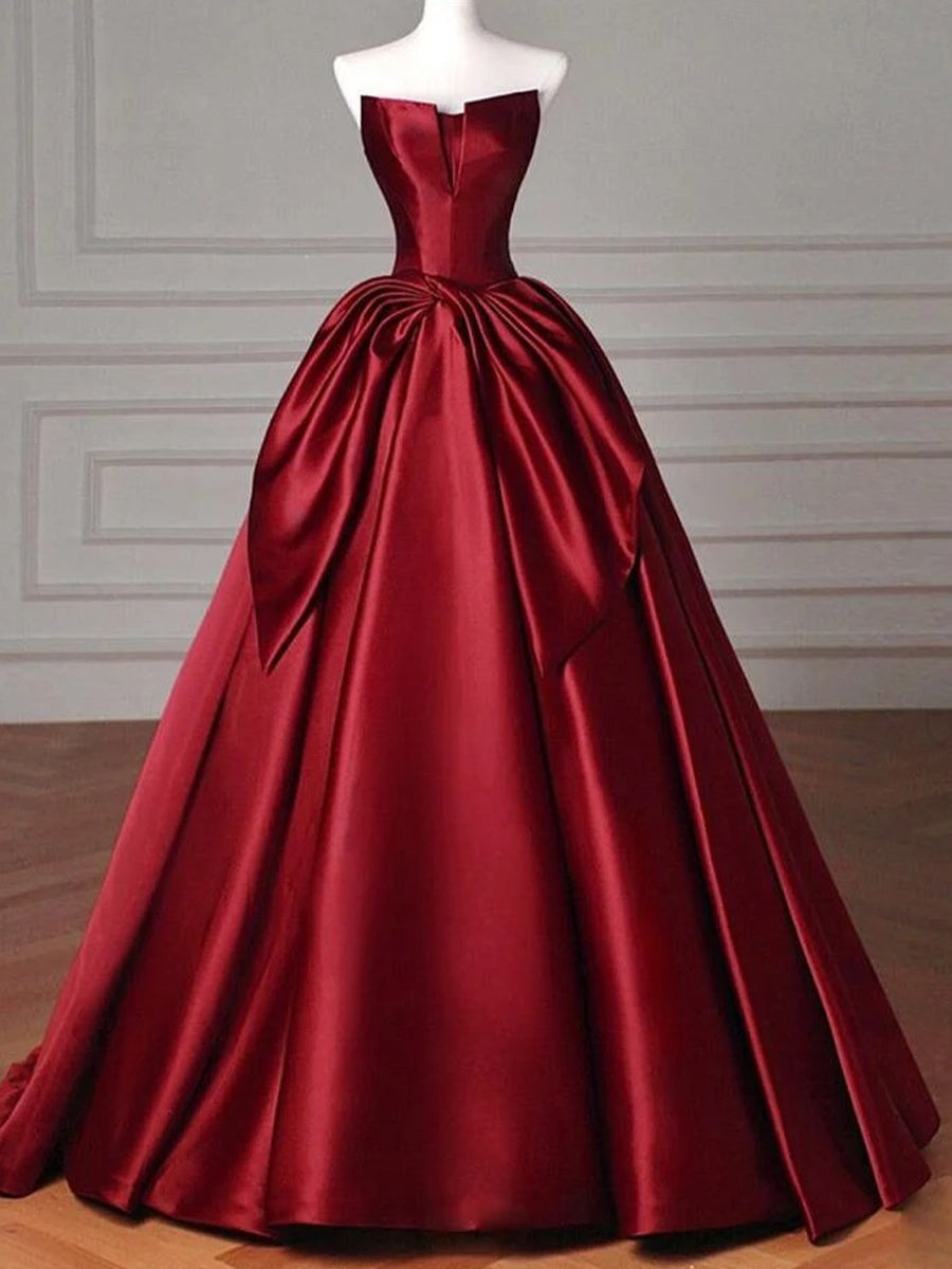 A-line Straight Ruffles Floor-Length Satin Corset Prom Dress