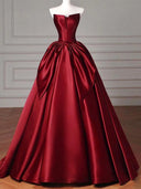 A-line Straight Ruffles Sweep Train Satin Corset Prom Dress