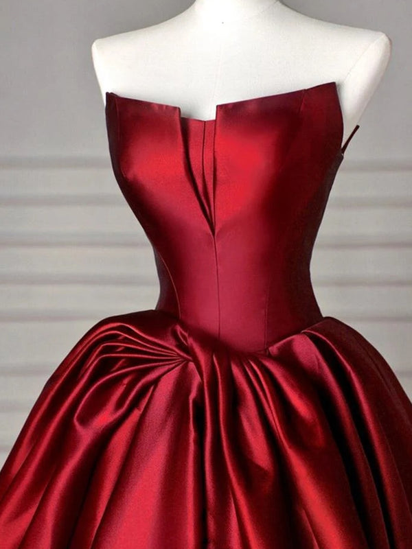 A-line Straight Ruffles Sweep Train Satin Corset Prom Dress