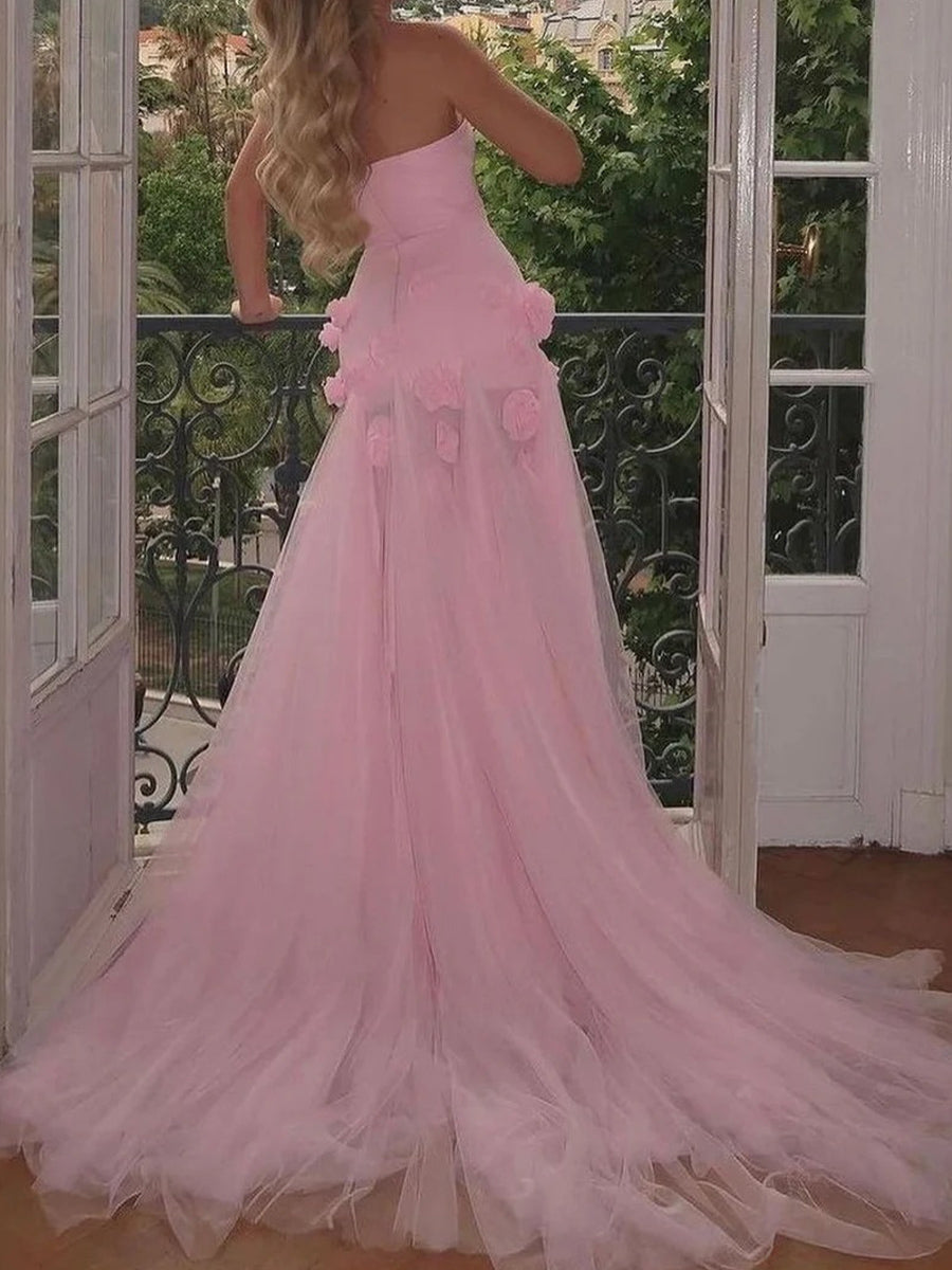 Sheath Straight Flower Chapel Train Stretch Crepe Prom Dress