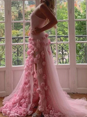 Sheath Straight Flower Chapel Train Stretch Crepe Prom Dress
