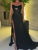 A-line Sweetheart Pleated Court Train Chiffon Corset Prom Dress