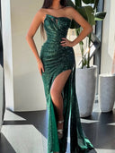 Sheath Straight Pleated Sweep Train Prom Dress