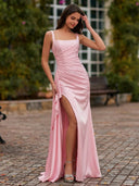 Sheath Square Ruffles Floor-Length Prom Dress