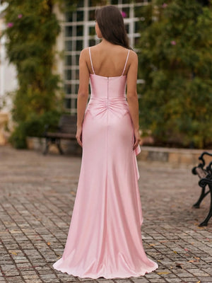 Sheath Square Ruffles Floor-Length Prom Dress