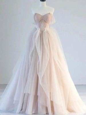 A-line Off-the-Shoulder Ruffles Floor-Length Tulle Corset Prom Dress