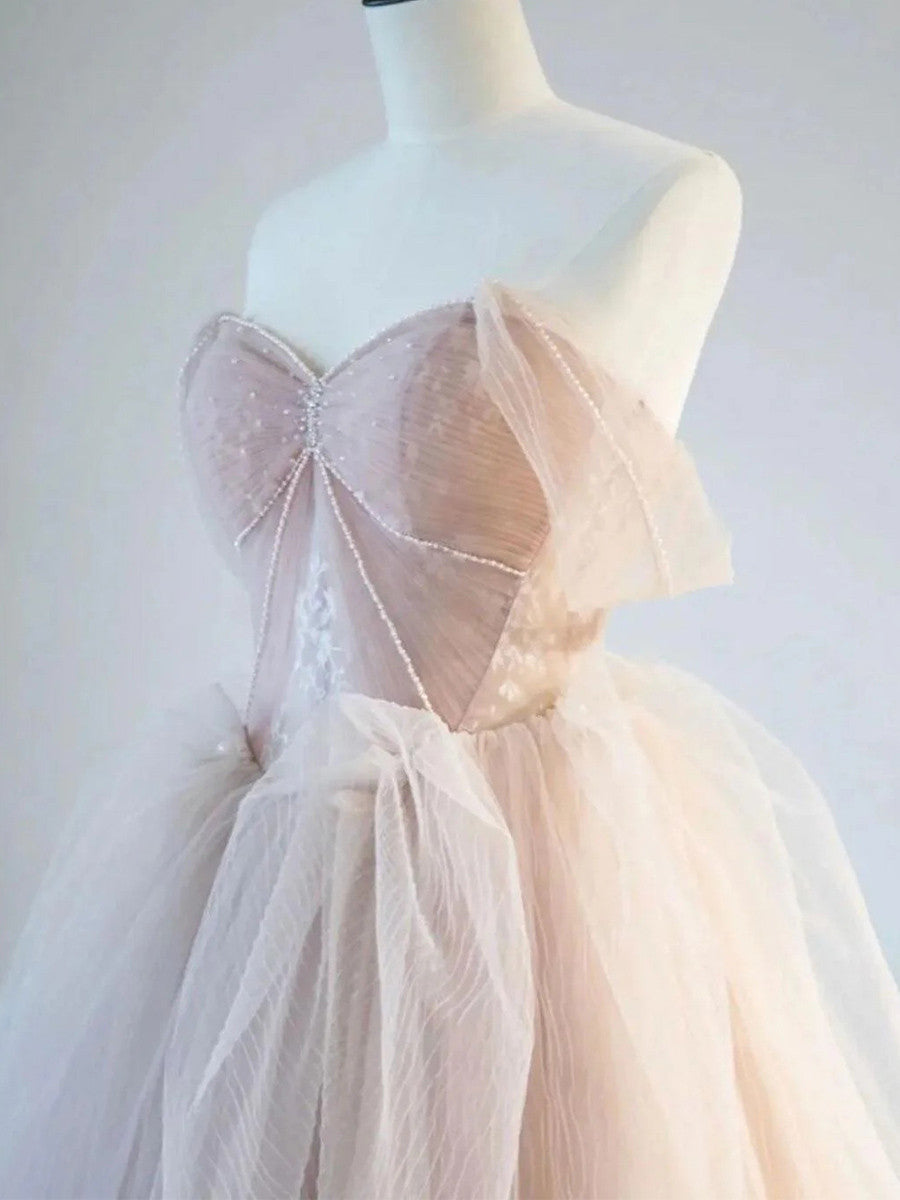 A-line Off-the-Shoulder Ruffles Floor-Length Tulle Corset Prom Dress