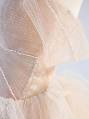 A-line Off-the-Shoulder Ruffles Floor-Length Tulle Corset Prom Dress