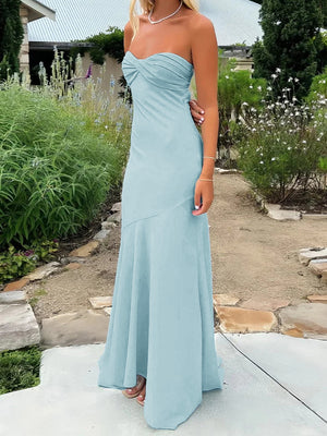 Sheath Sweetheart Pleated Sweep Train Stretch Crepe Prom Dress