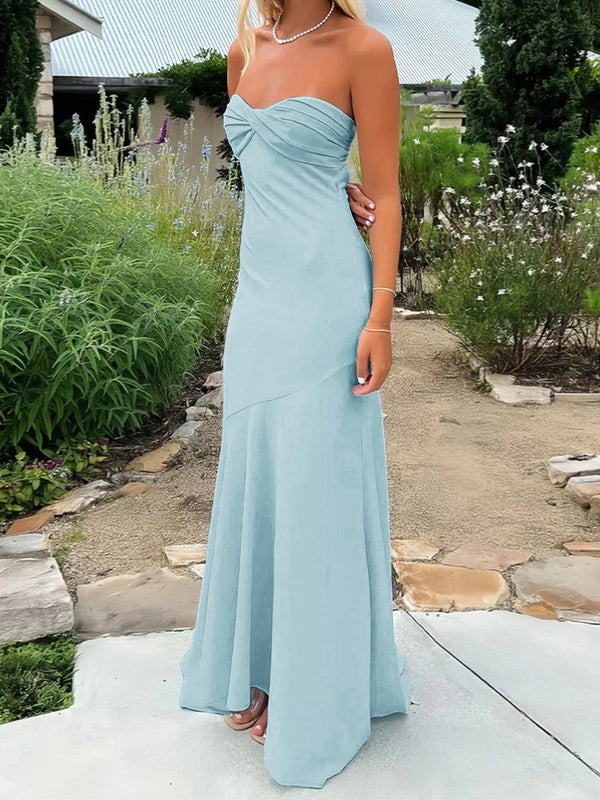 Sheath Sweetheart Pleated Sweep Train Stretch Crepe Prom Dress