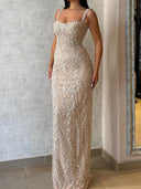 Sheath Straps Beading Floor-Length Prom Dress