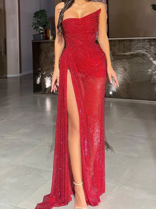 Sheath Straight Pleated Floor-Length Corset Prom Dress