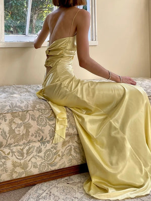 Sheath V-neck Pleated Floor-Length Silk Like Satin Prom Dress