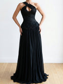 A-line One-Shoulder Pleated Floor-Length Chiffon Prom Dress