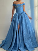 A-line Off-the-Shoulder Rhinestone Floor-Length Corset Prom Dress