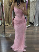 Sheath Straight Appliques Lace Floor-Length Lace Corset Prom Dress