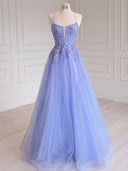 A-line Halter Appliques Lace Floor-Length Tulle Corset Prom Dress