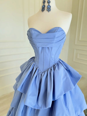 A-line Sweetheart Cascading Ruffles Floor-Length Taffeta Corset Prom Dress
