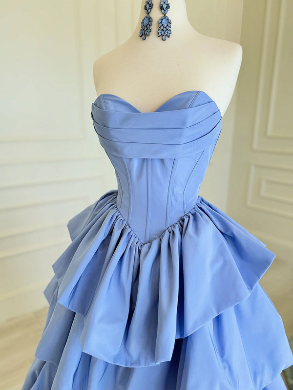 A-line Sweetheart Cascading Ruffles Floor-Length Taffeta Corset Prom Dress