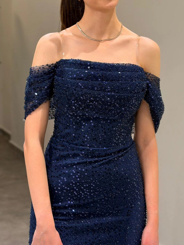 Sheath Off-the-Shoulder Pleated Floor-Length Corset Prom Dress