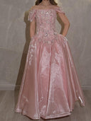 A-line Off-the-Shoulder Sequin Floor-Length Corset Prom Dress
