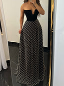 A-line Straight Beading Floor-Length Corset Prom Dress