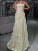 A-line Straight Pleated Floor-Length Chiffon Corset Prom Dress