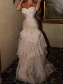 Mermaid Sweetheart Cascading Ruffles Floor-Length Satin Chiffon Corset Prom Dress