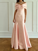 Mermaid Off-the-Shoulder Bow Floor-Length Satin Corset Prom Dress