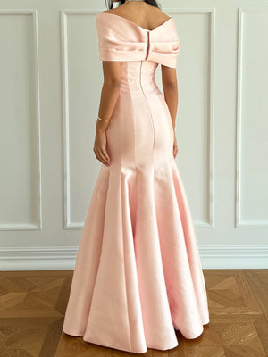 Mermaid Off-the-Shoulder Bow Floor-Length Satin Corset Prom Dress