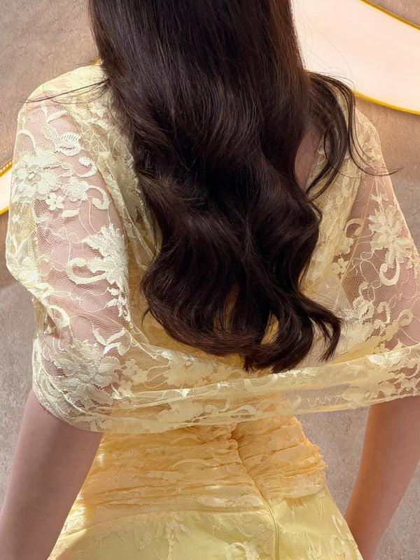 A-line Square Short Sleeves Appliques Lace Floor-Length Lace Corset Prom Dress
