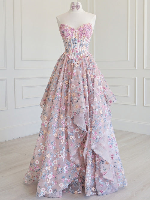 A-line Sweetheart Beading Floor-Length Corset Prom Dress