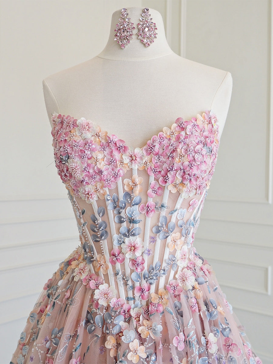 A-line Sweetheart Beading Floor-Length Corset Prom Dress