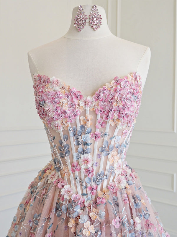 A-line Sweetheart Beading Floor-Length Corset Prom Dress