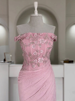 Sheath Off-the-Shoulder Beading Floor-Length Lace Corset Prom Dress