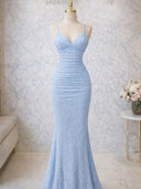 Mermaid Spaghetti Straps Appliques Lace Floor-Length Lace Corset Prom Dress