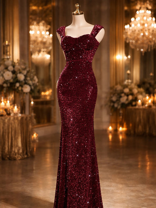 Mermaid Straps Sequin Floor-Length Sequins Prom Dress