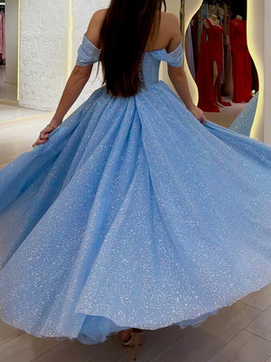 A-line Off-the-Shoulder Sequin Ankle-Length Corset Prom Dress