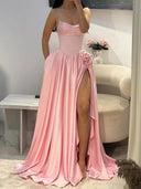 A-line Straight Rhinestone Floor-Length Satin Corset Prom Dress