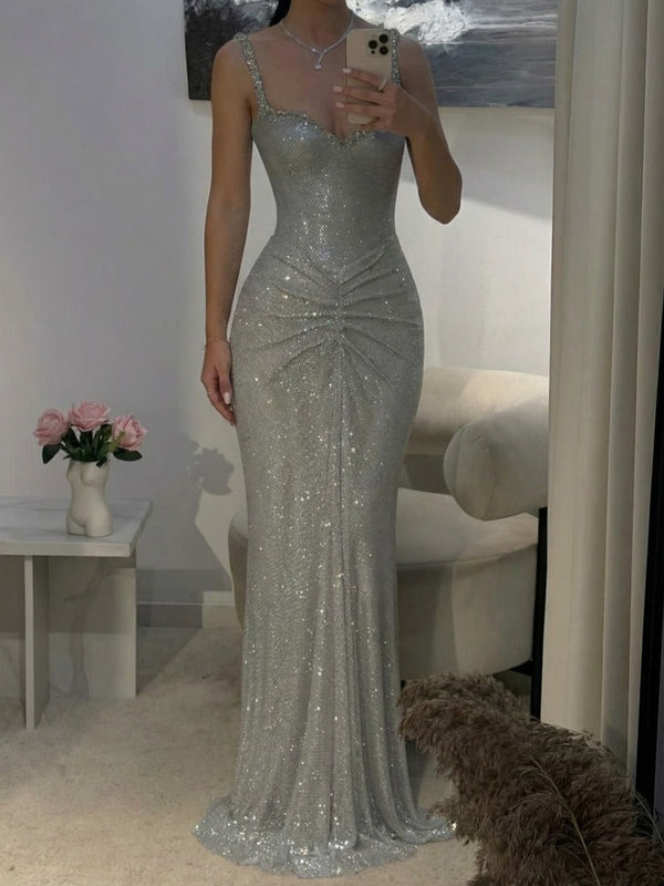 Sheath Sweetheart Sequin Floor-Length Prom Dress